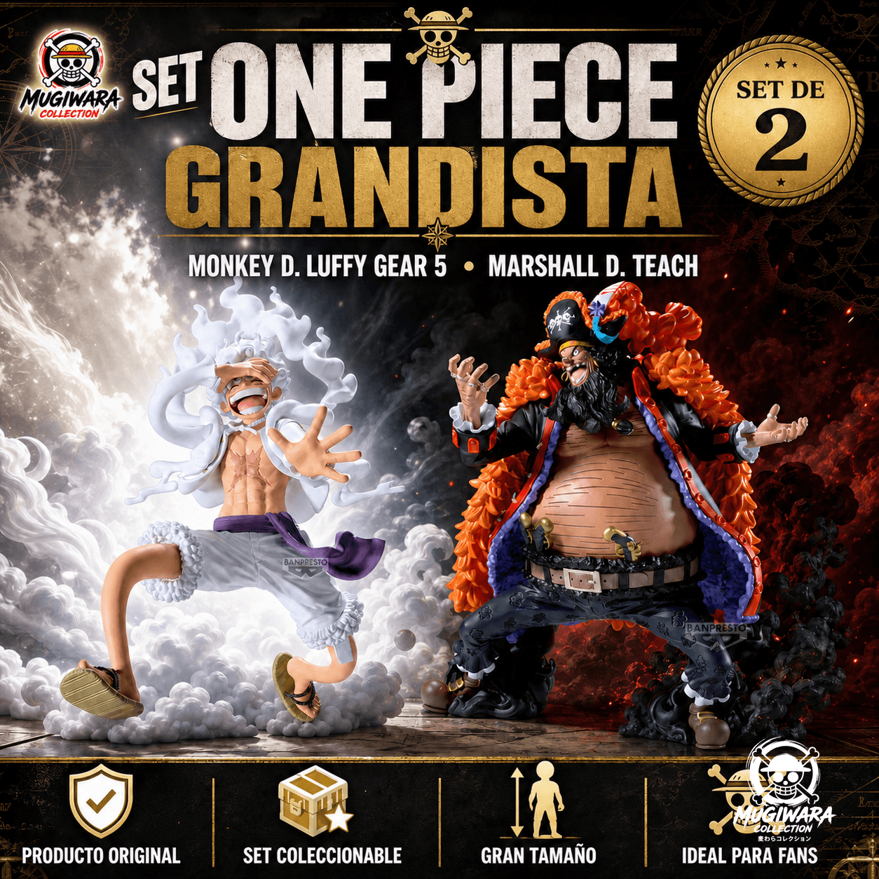Set 2 Figuras Luffy Gear 5 III & Marshall D. Teach Grandista – One Piece